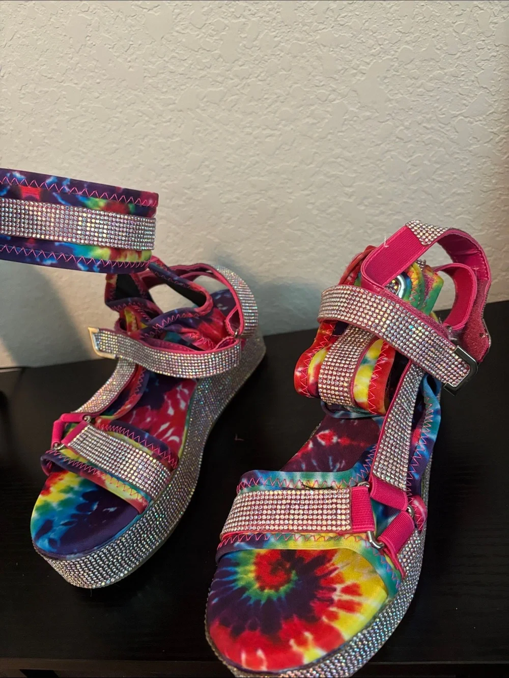 Womens' Tie-Dye Sparkle Platform Sandals - Pink Multi